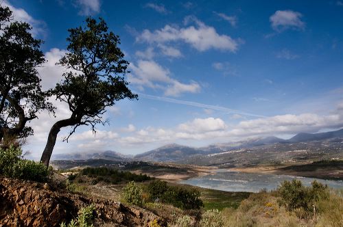 Looking over lake La Vinuela towards Zafarraya and Alcaucin